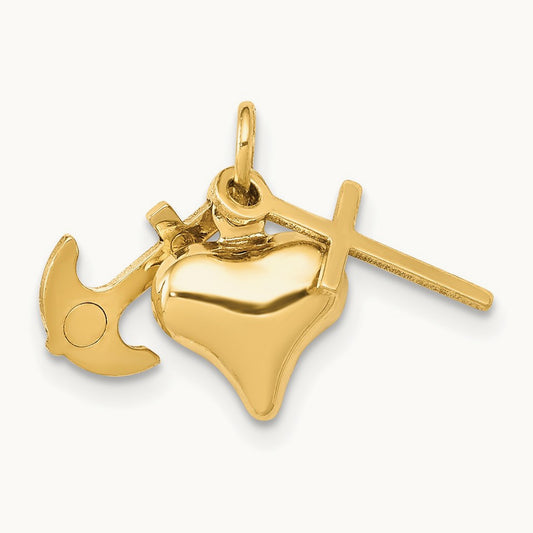 3D Faith, Hope And Charity Charm, 14K