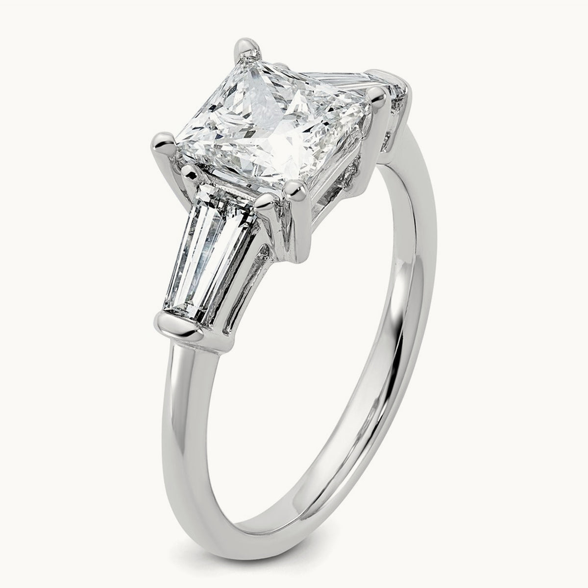 Princess & Baguette Engagement Ring — 14K White Gold, 2 1/5 ct, 7