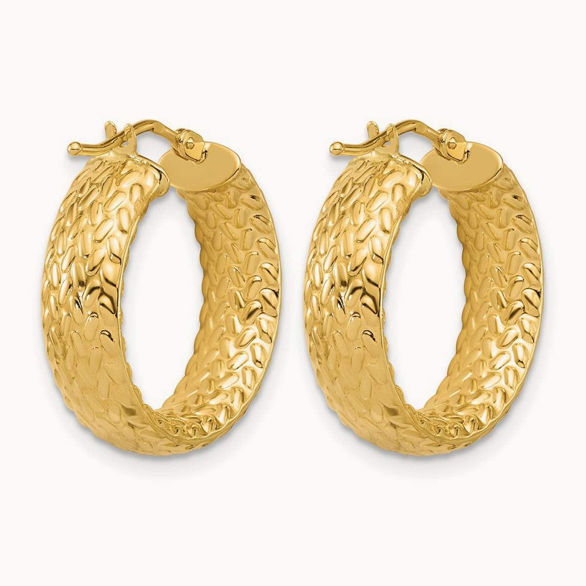 Polished Weave Design Round Hoop Earrings — 20mm