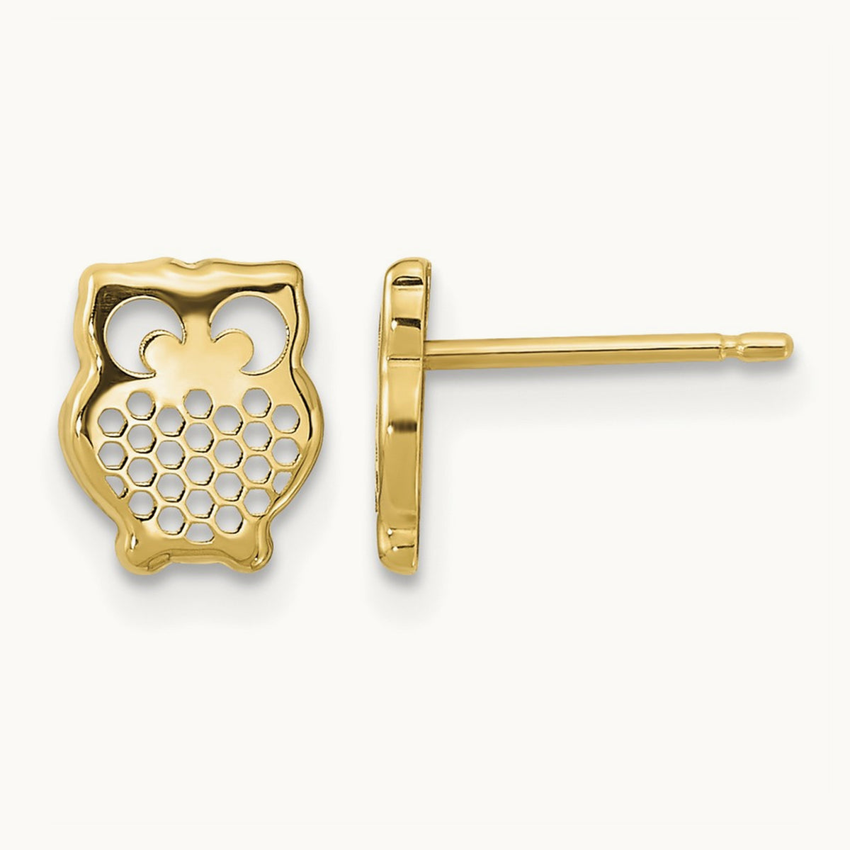 Textured Owl Post Earrings, 14K Gold