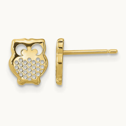 Textured Owl Post Earrings, 14K Gold
