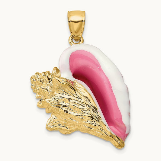 3-D Enamel Large Conch Shell Charm, 14K