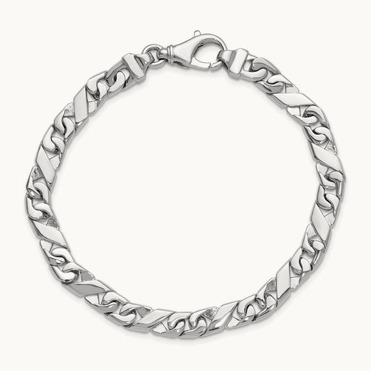Hand-Polished Fancy Link Bracelet, 6.7mm, 14K White Gold