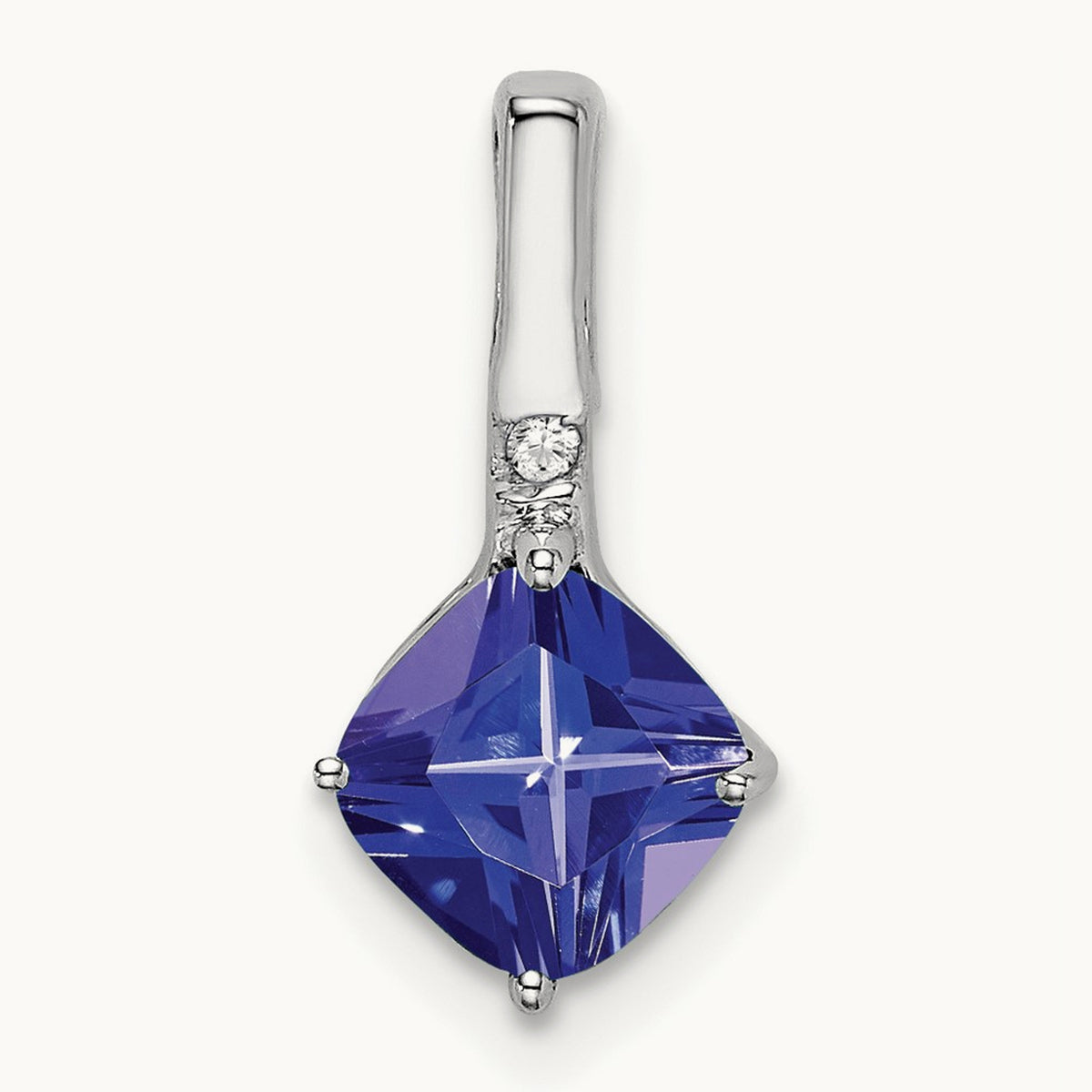 Cushion Tanzanite and Diamond Pendant, 14K White Gold