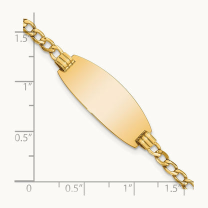 Semi-Solid Oval Curb ID Bracelet — 14K Yellow Gold