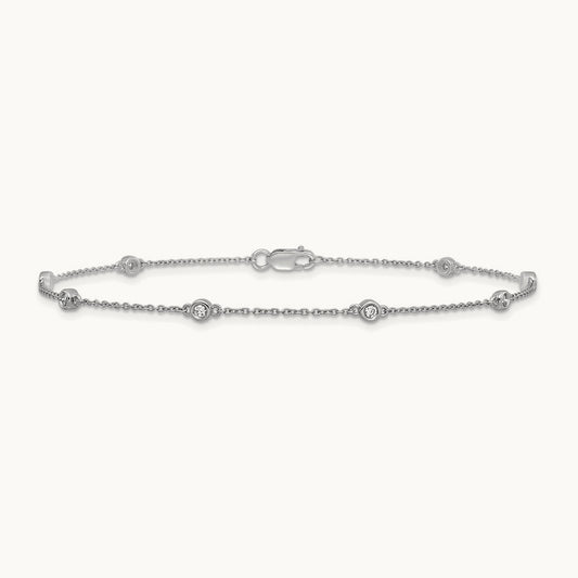 Diamond Station Cable Anklet — 14K White Gold
