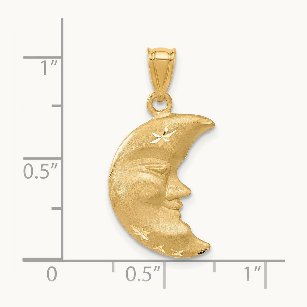 Satin Diamond-cut Moon Charm, 14K