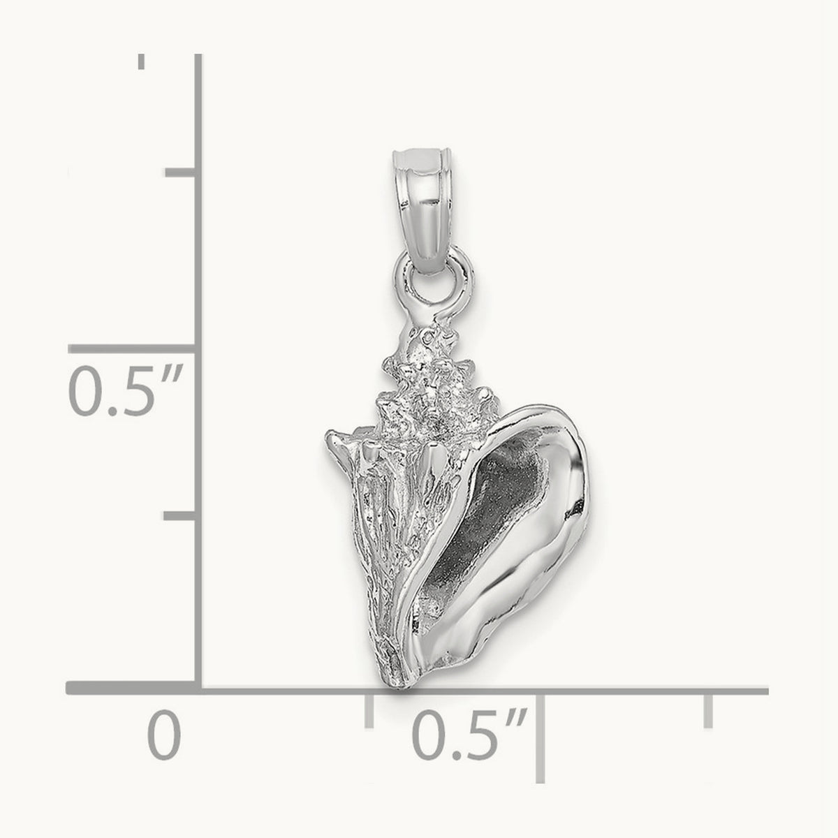 3-D Conch Shell Charm — 14K White Gold, 14.8mm