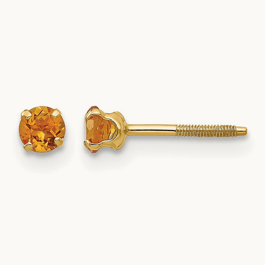 Madi K Citrine Birthstone Earrings, 3mm, 14K