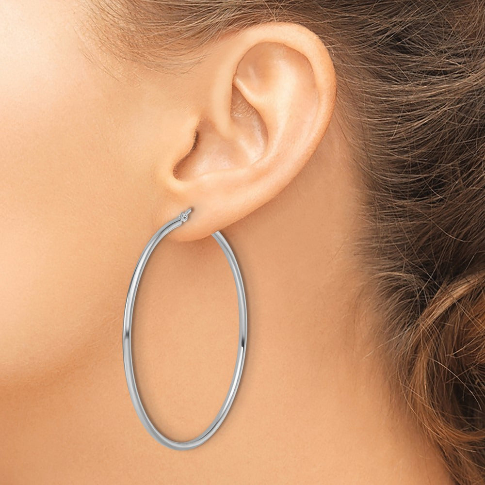 Polished Hinged Hoop Earrings — 10K White Gold