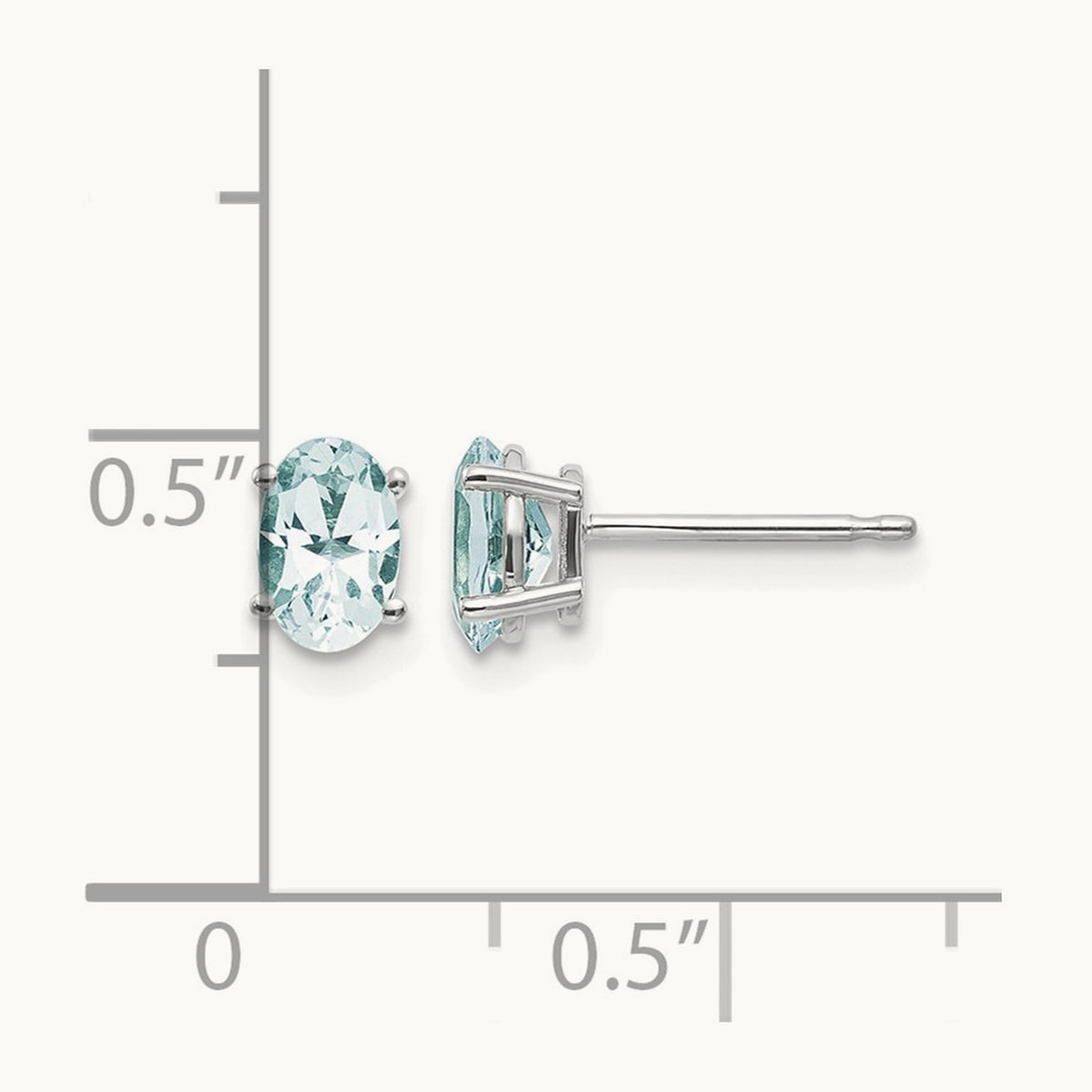 6x4 Oval March/Aquamarine Post Earrings — 14K White Gold