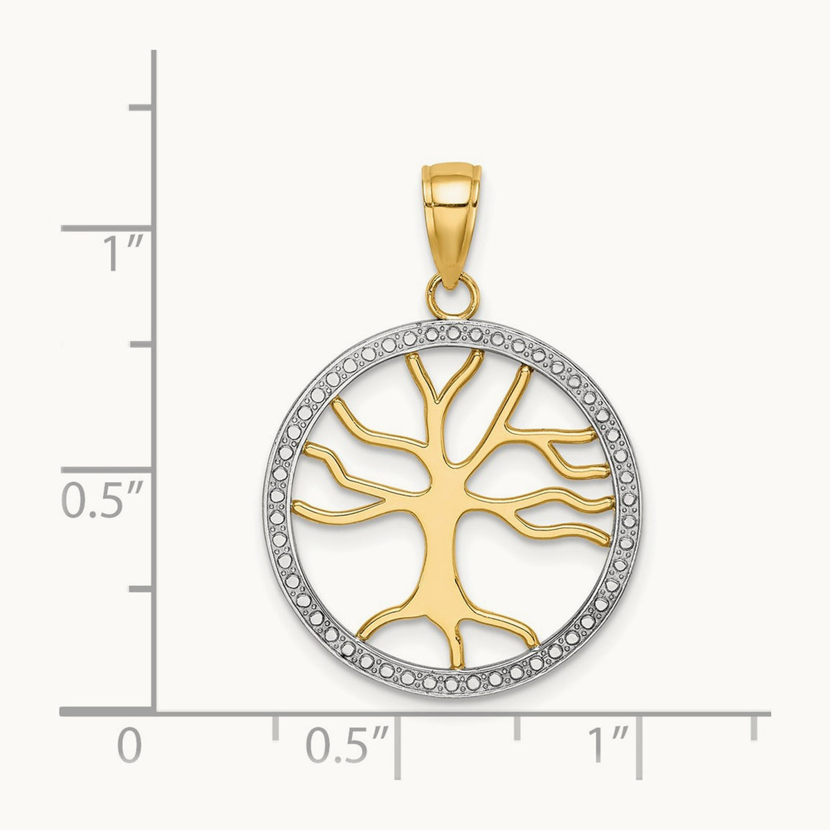 w/Rhodium Large Tree of Life Round Frame Charm, 14K