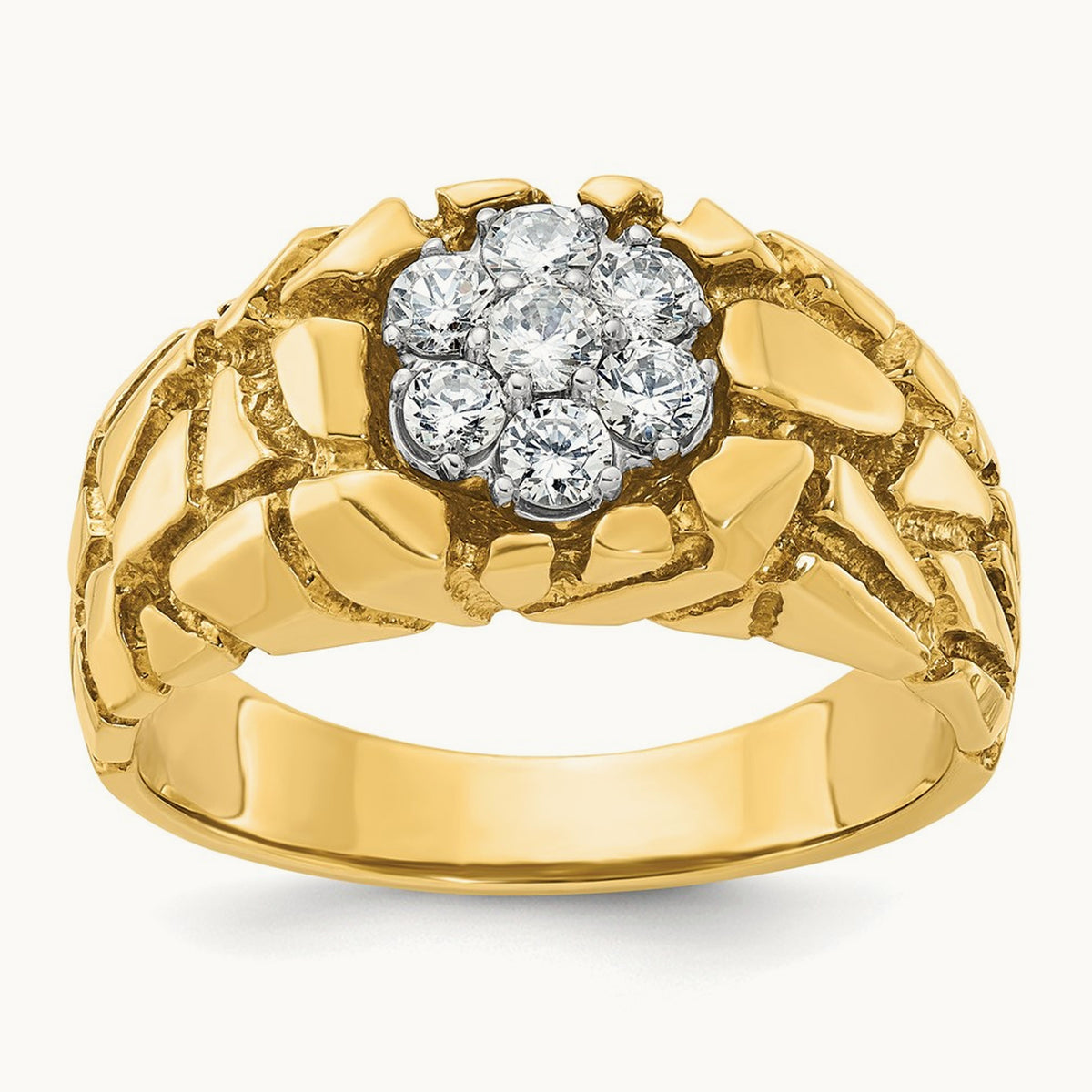 14ktt IBGoodman Men's Polish/Nugget Texture Round Dia Cluster Ring