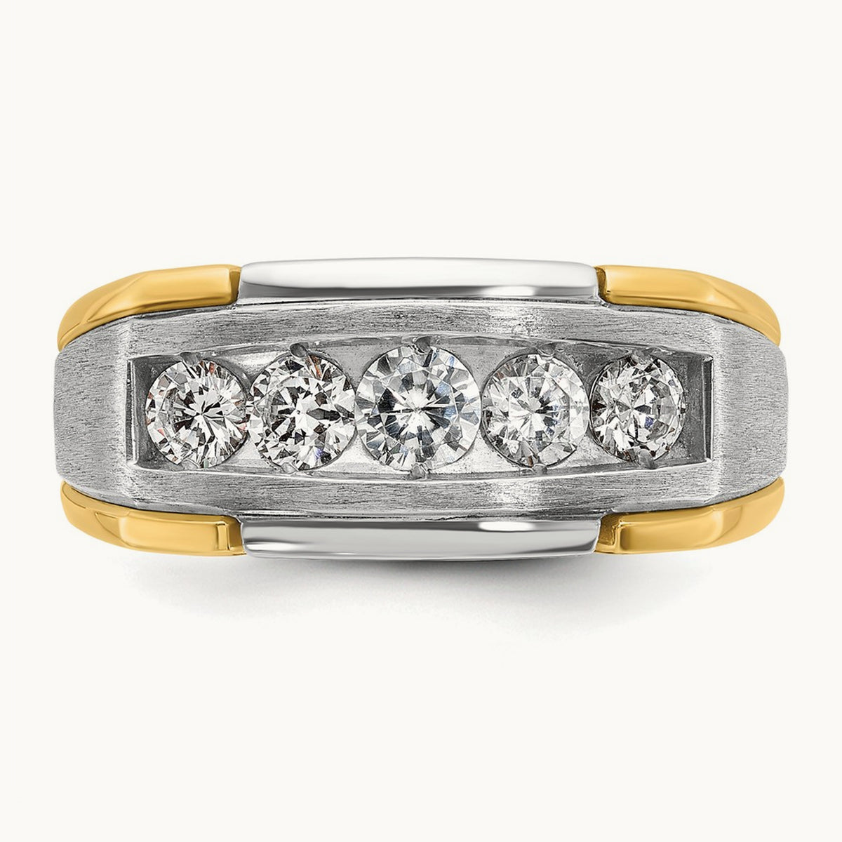 14ktt IBGoodman Men's Polished Satin & Grooved 5-Stone Diamond Ring