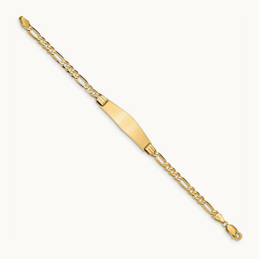 Figaro Soft Diamond Shape ID Bracelet, 14K