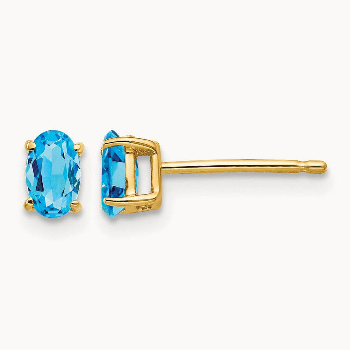 5x3mm Oval Blue Topaz earring, 14K