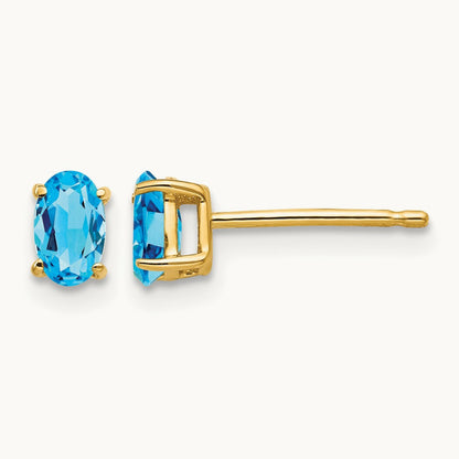 5x3mm Oval Blue Topaz earring, 14K