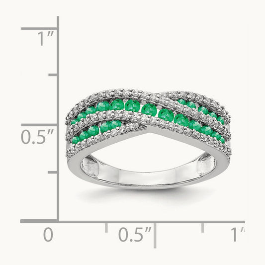 Diamond and Emerald Fancy Ring, 14K White Gold