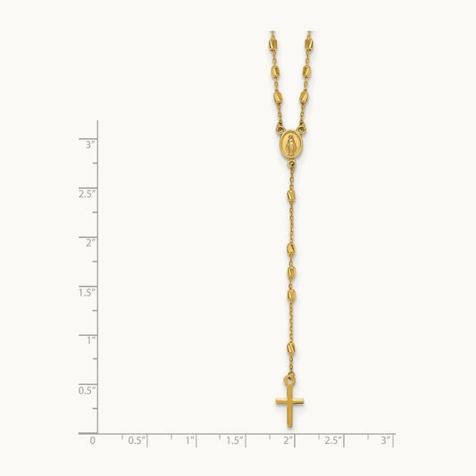 Polished Diamond-cut Beaded 16.75in w/2in ext. Rosary Necklace, 14K
