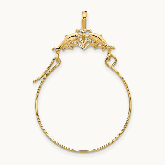 Double Dolphins Charm Holder Pendant, 14K