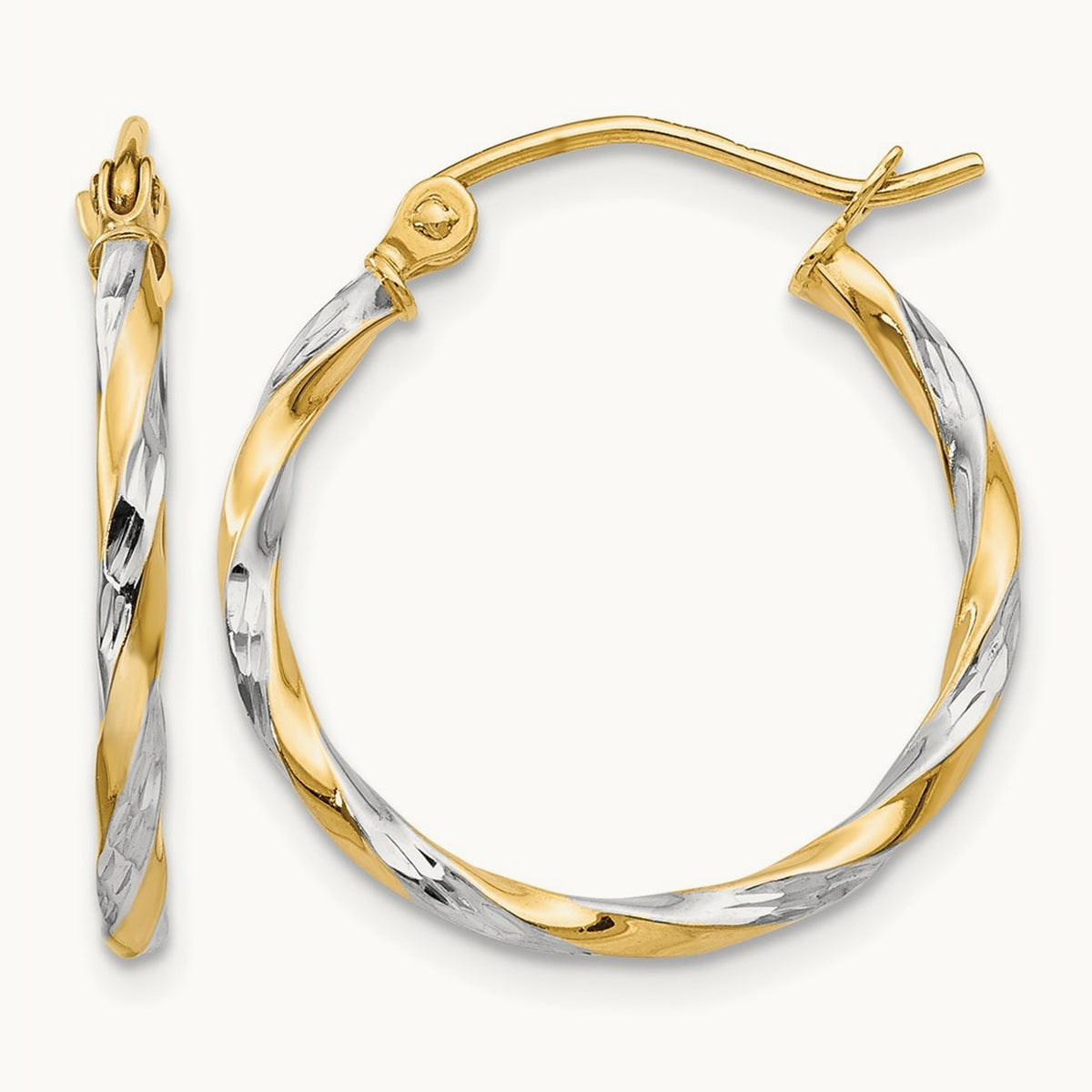 & Rhodium Hollow Twisted Hoop Earrings, 14K