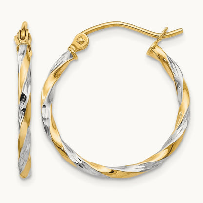 & Rhodium Hollow Twisted Hoop Earrings, 14K