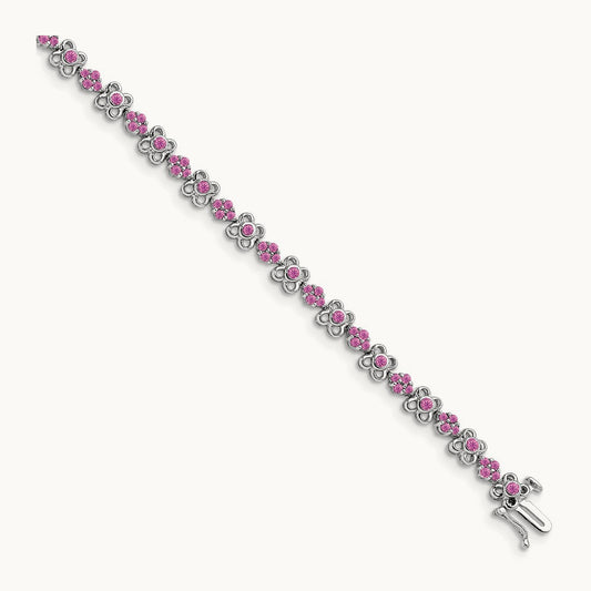 Created Pink Sapphire Bracelet, 14K White Gold