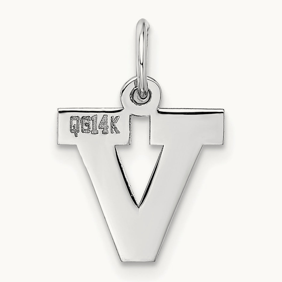 Small Block Initial Charm — 14K White Gold, V