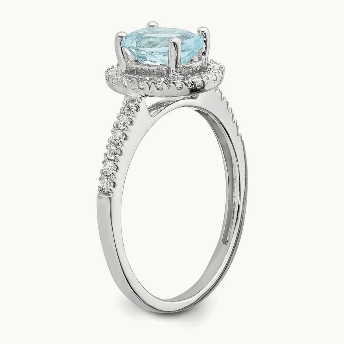 Created Aquamarine Halo Engagement Ring, 0.25 ct tw Lab-Grown Diamond