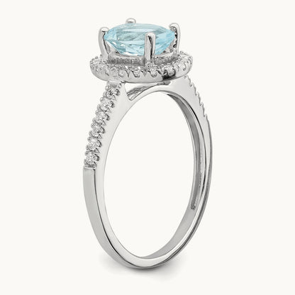 Created Aquamarine Halo Engagement Ring, 0.25 ct tw Lab-Grown Diamond