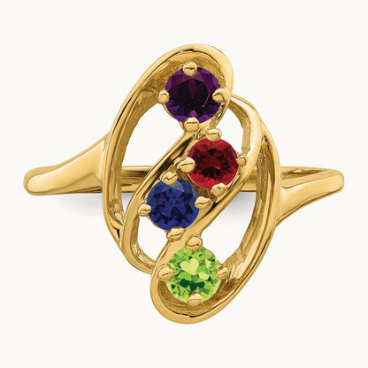 Genuine 4 Stone Mother's Ring, 14K