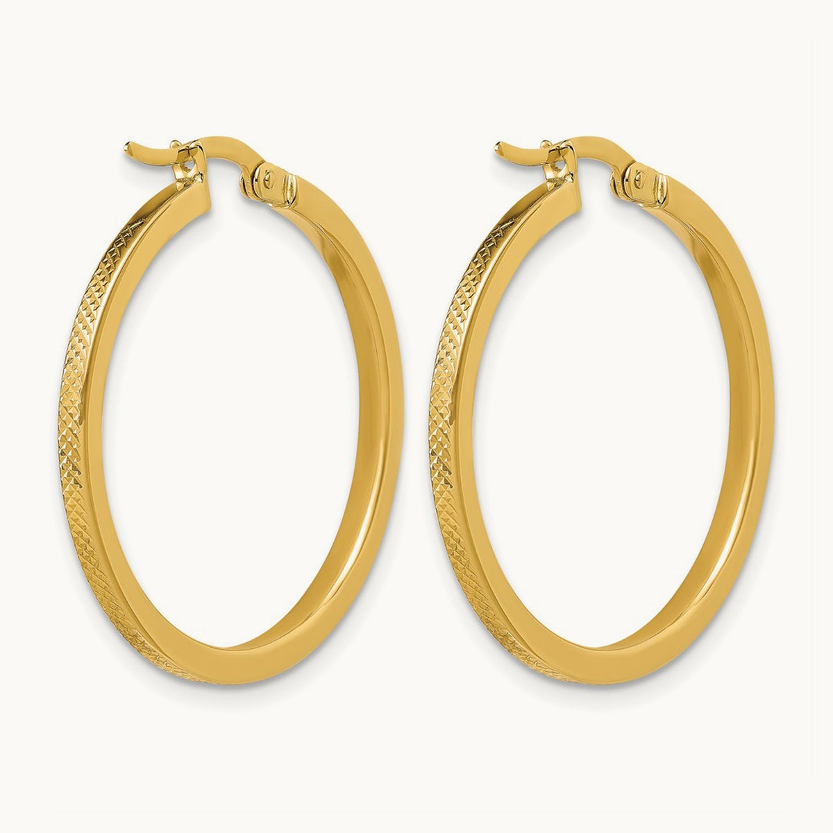 Polished and Textured Round Hoop Earrings, 14K — Leslie's