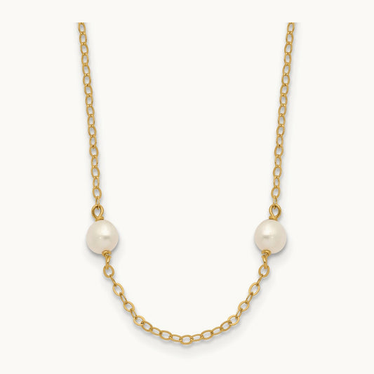 4- White Near Round Freshwater Cultured Pearl 8-station Necklace, 14K