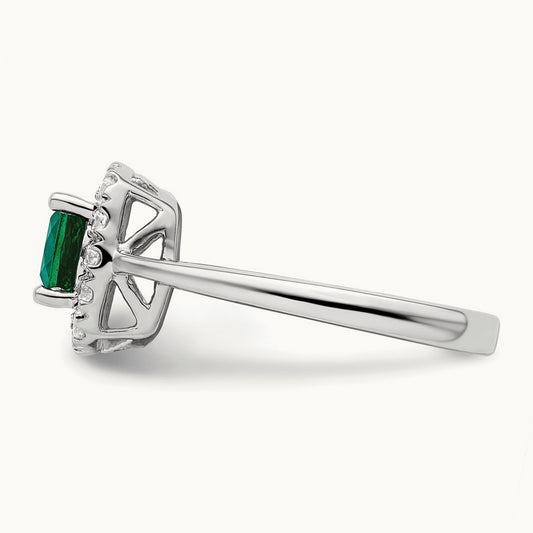 May Birthstone Created Emerald Halo Ring, 0.25 ct tw Lab-Grown Diamond