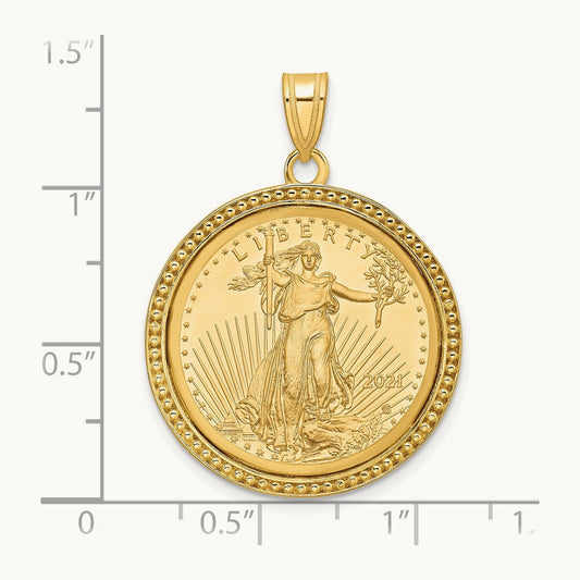 Polished & Beaded Mounted 1/4oz AM Eagle Prong Coin Bezel Pendant, 14K
