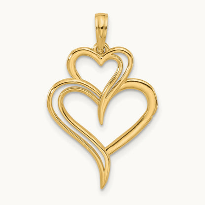 Polished Fancy Two Heart Charm, 14K
