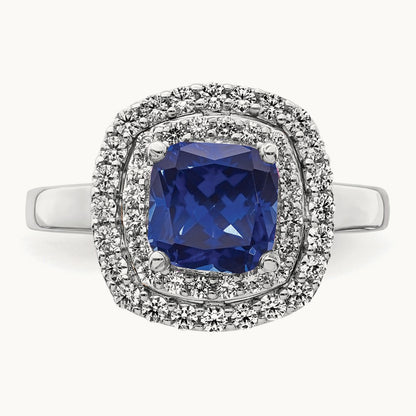 Created Blue Sapphire Ring, 0.50 ct tw Lab-Grown Diamond