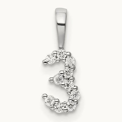 Diamond Number 3 Pendant — 14K White Gold