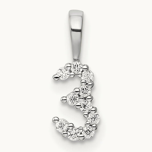 Diamond Number 3 Pendant — 14K White Gold