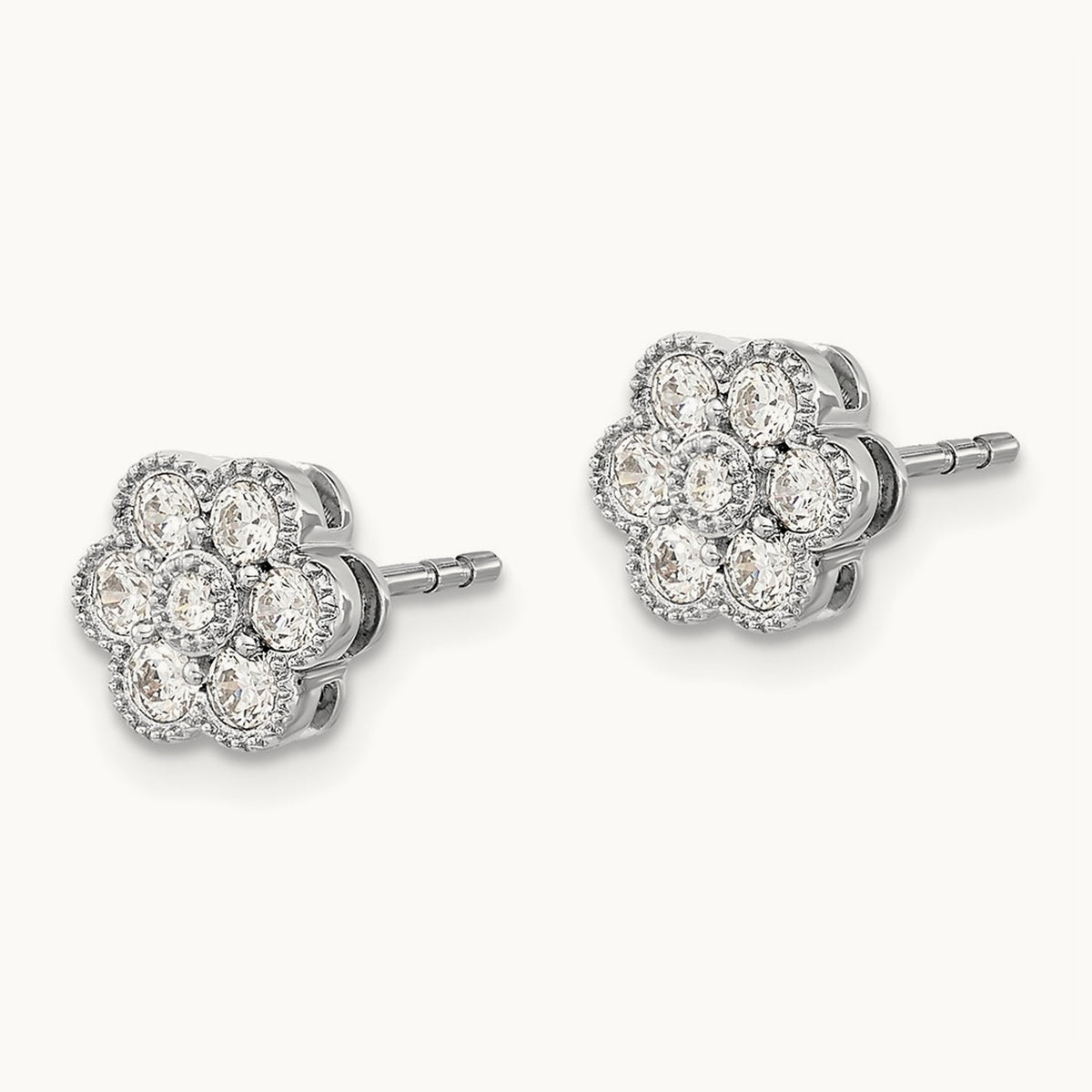 Floral Diamond Post Earrings, 14K White Gold