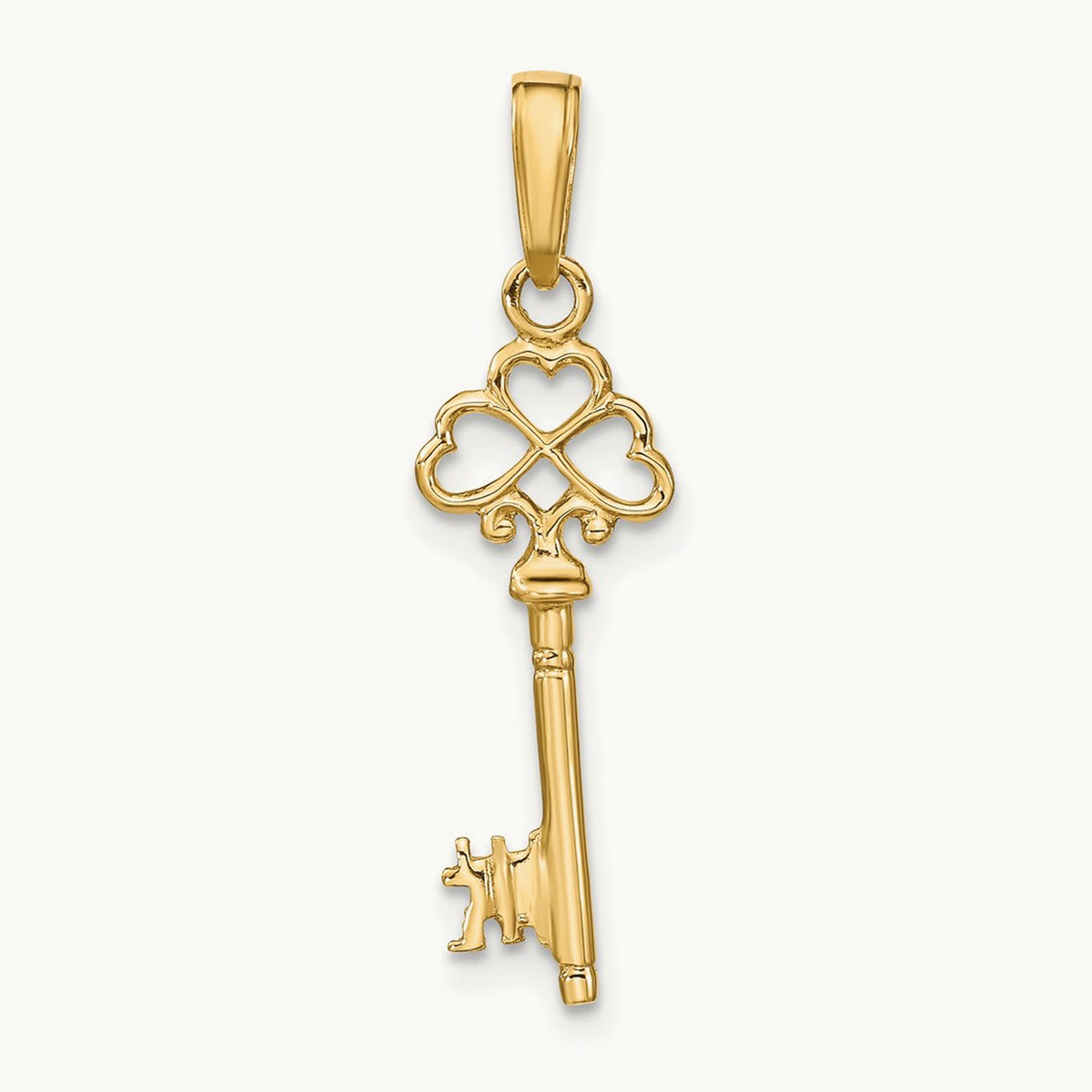 Polished 3-D Hearts Key Charm — 14K Yellow Gold