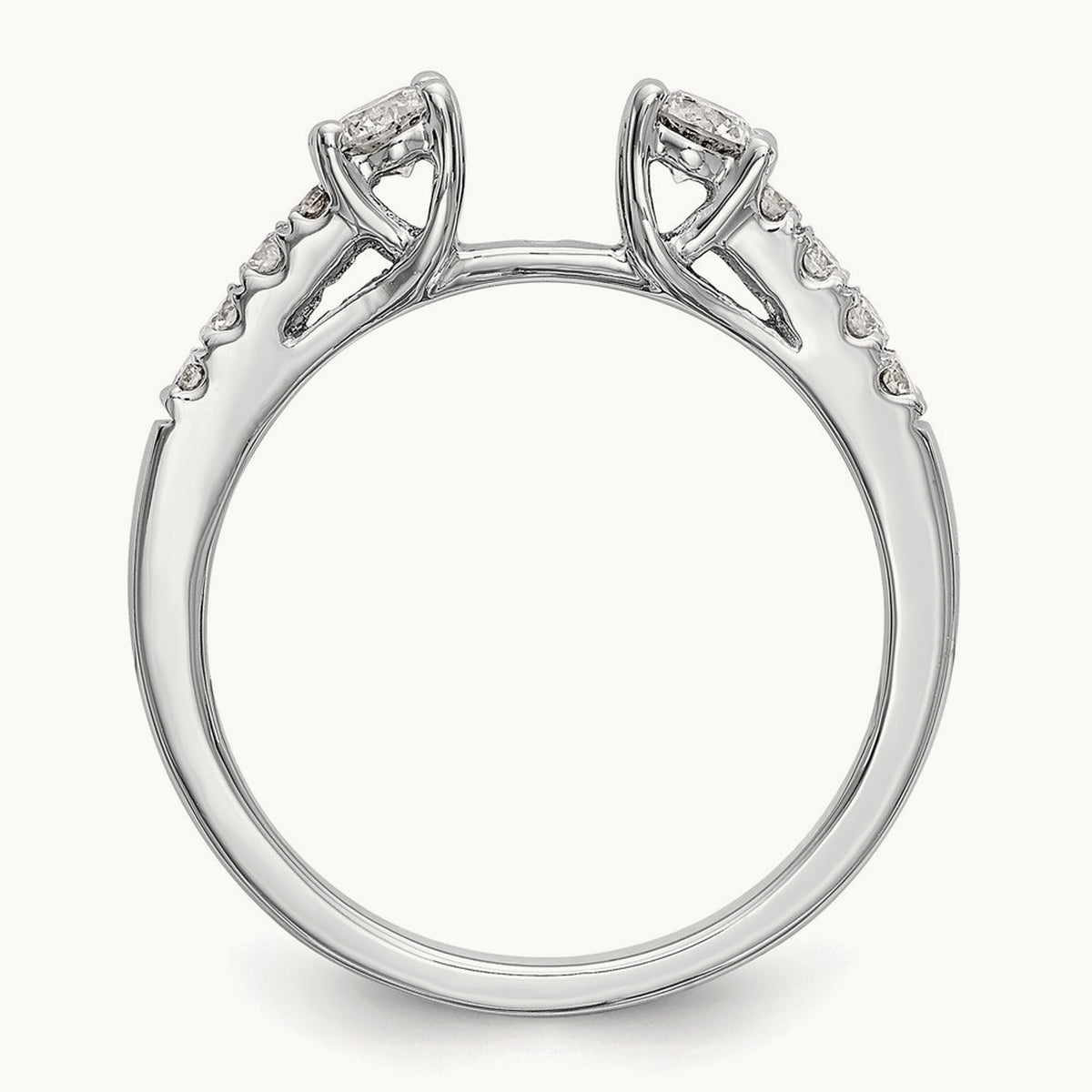3-Stone Diamond Peg Set Semi-mount Engagement Ring, 14K White Gold