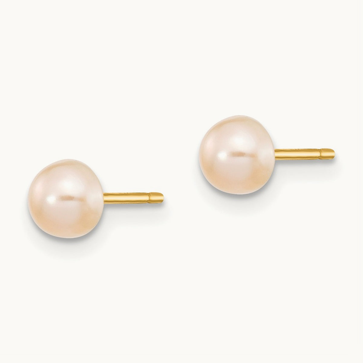 4- Pink FW Cultured Button Pearl Stud Post Earrings, 5mm, 14K