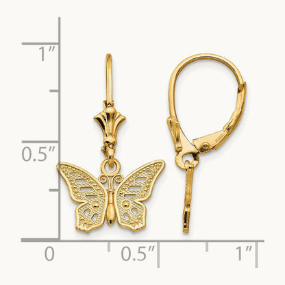Butterfly Leverback Earrings, 14K