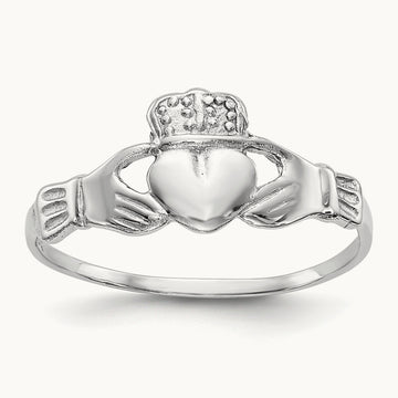 Polished Claddagh Ring, 14K White Gold