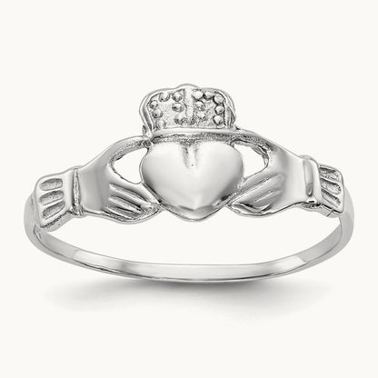 Polished Claddagh Ring, 14K White Gold