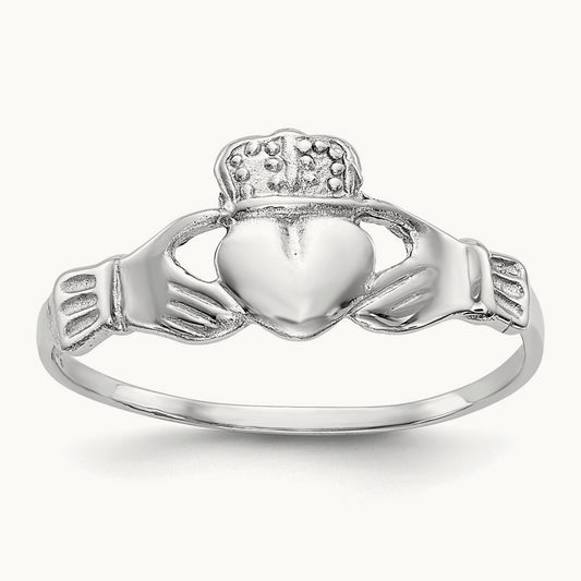 Polished Claddagh Ring, 14K White Gold