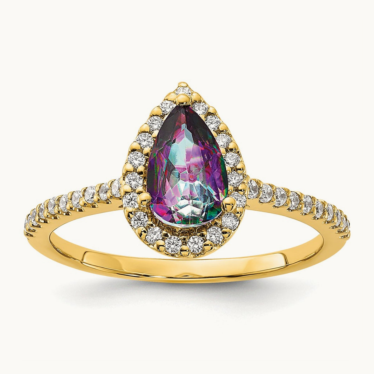 Mystic Fire Diamond Halo Complete Engagement Ring, 14K