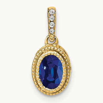 Oval Sapphire and Diamond Pendant — 14K Yellow Gold