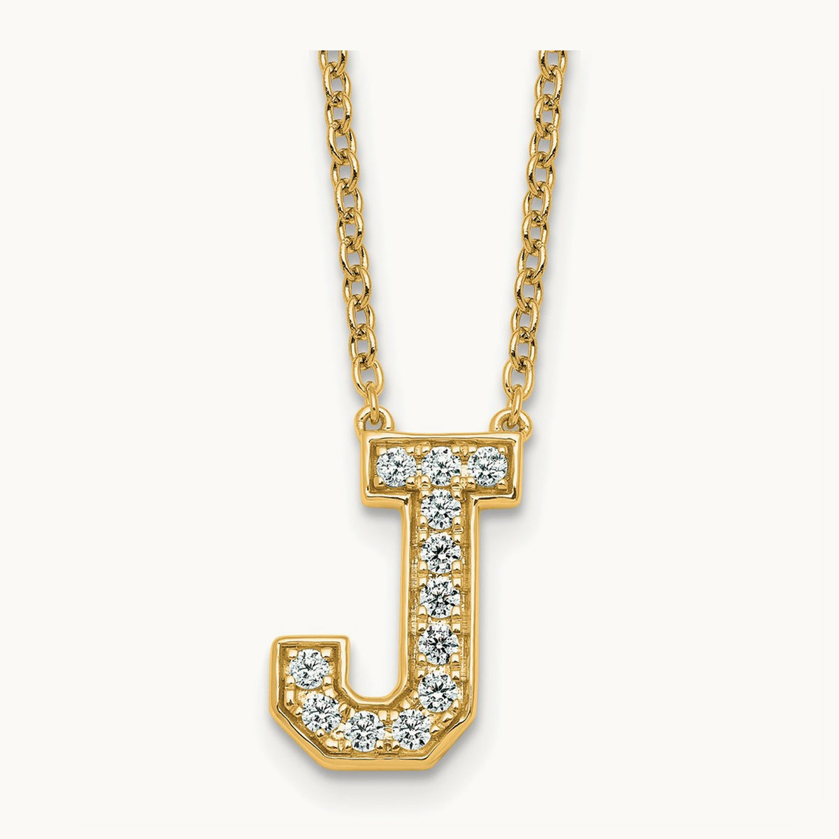 Initial Necklace — 14K Yellow Gold, J, 1/3 ct